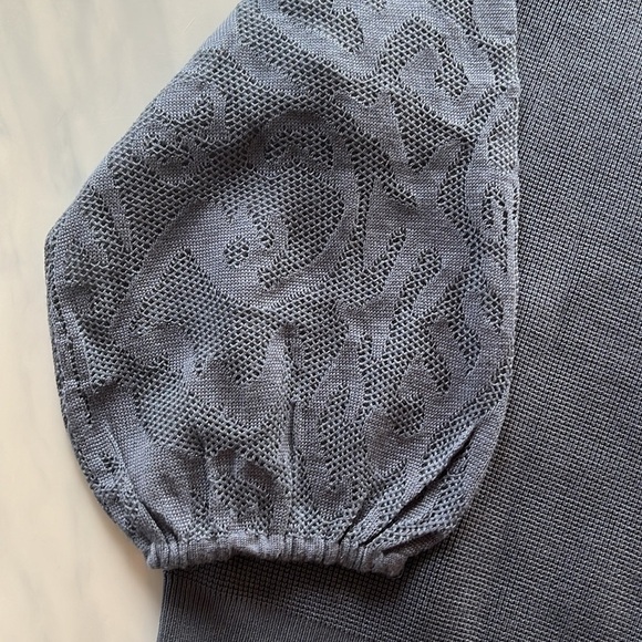 NWT Adrianna Papell Crew Neck Sweater with 3/4 Mesh Sleeves Dusty Blue Sz Large - Picture 5 of 9